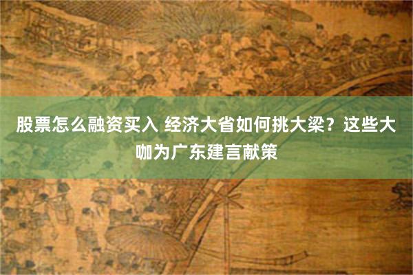 股票怎么融资买入 经济大省如何挑大梁？这些大咖为广东建言献策