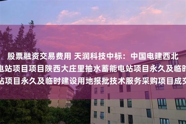 股票融资交易费用 天润科技中标：中国电建西北院陕西大庄里抽水蓄能电站项目项目陕西大庄里抽水蓄能电站项目永久及临时建设用地报批技术服务采购项目成交结果公示